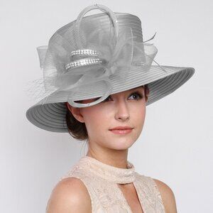 Elegant Dressy Hat Ribbon Rhinestone Accent Derby Church Brunch Tea